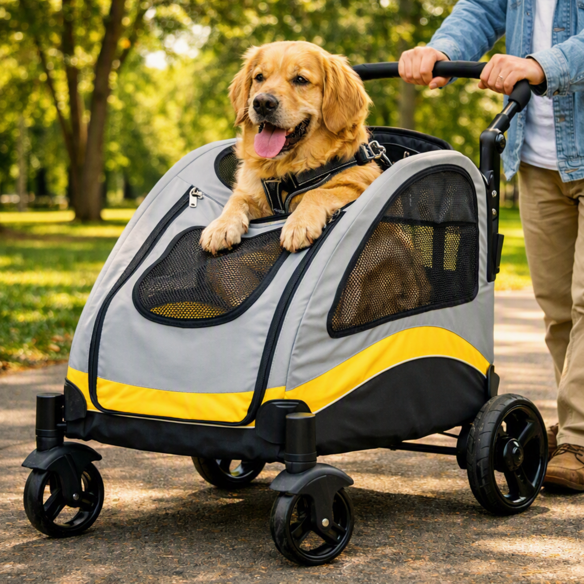 Poussette Pliable SilverPaws™ pour chiens seniors – confort et mobilité